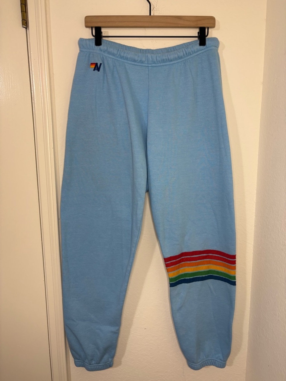 Aviator Nation Light Blue 5 Stripe Sweatpants Rainbow size XL